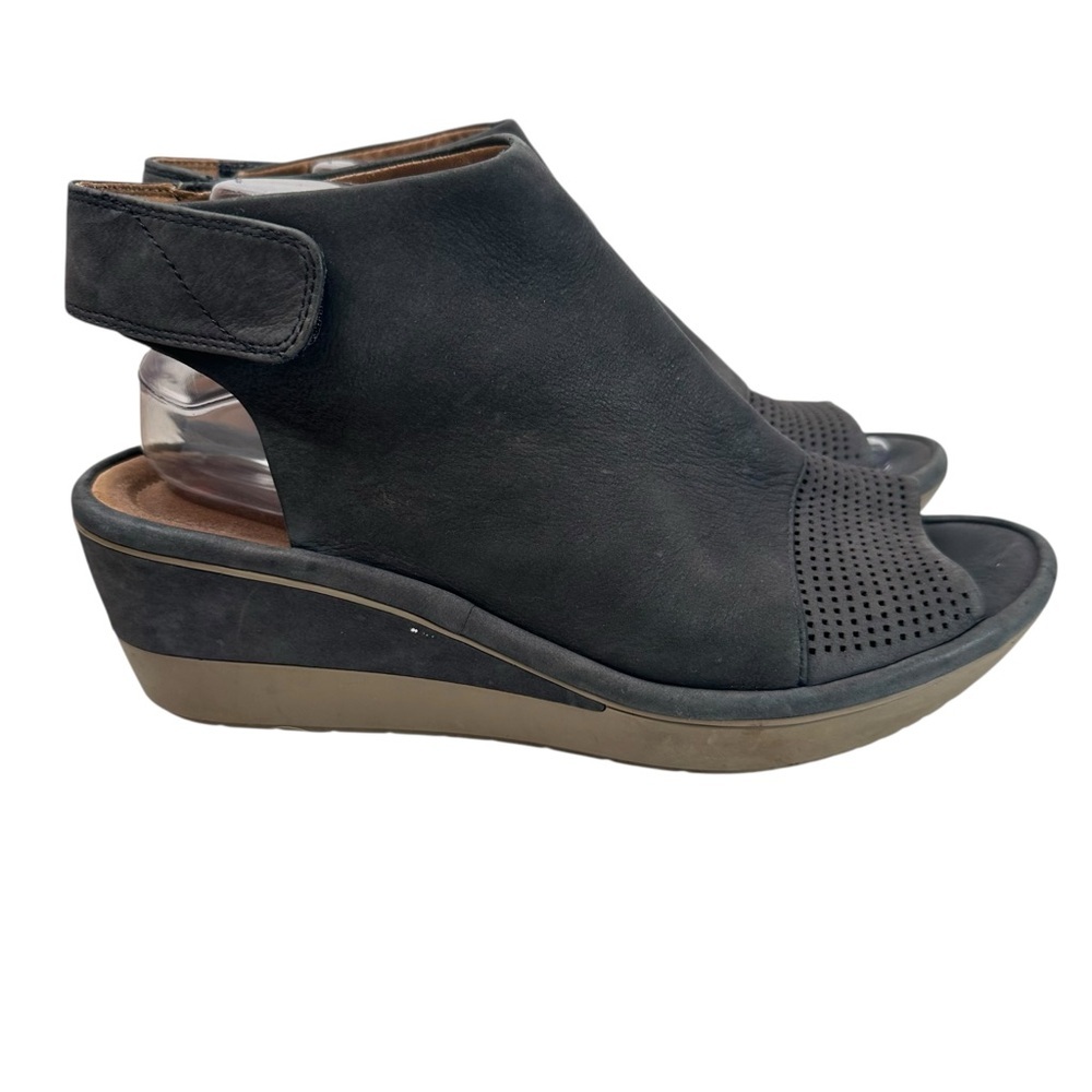 Clarks Unstructured Wynnmere Abie Grey Wedge Sandals Size 10 Cushioned Shoes